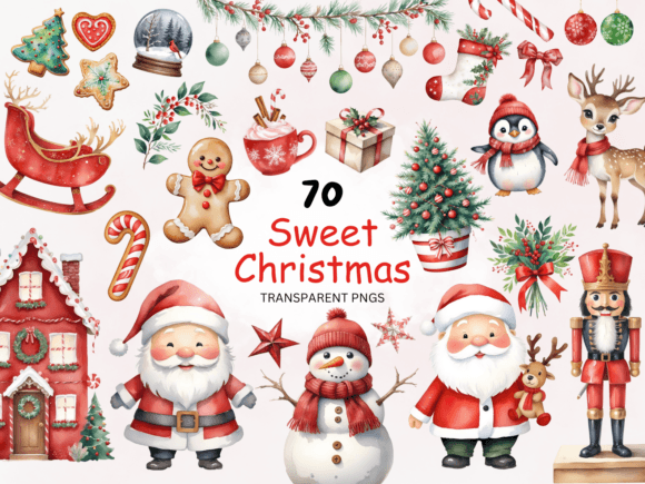 Sweet Christmas Watercolor Clipart Collection