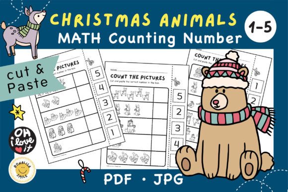 Christmas Animals Counting Worksheets