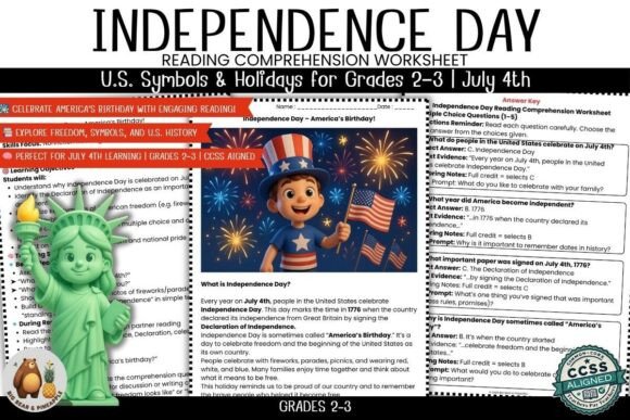 Fun July 4th Reading Comprehension Activity
