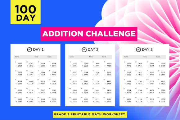 100-Day Math Addition Worksheets