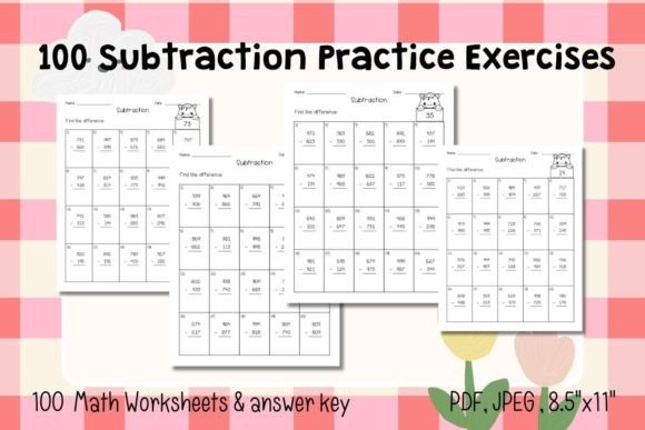 Three-Digit Subtraction Worksheets Bundle