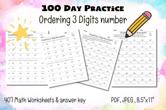 3-Digit Number Ordering Worksheets PDF