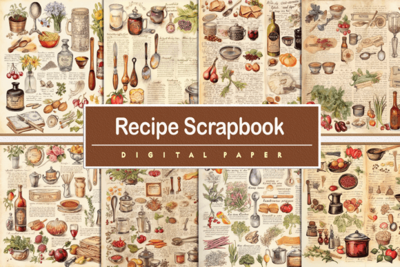Vintage Cookbook Recipe Digital Papers