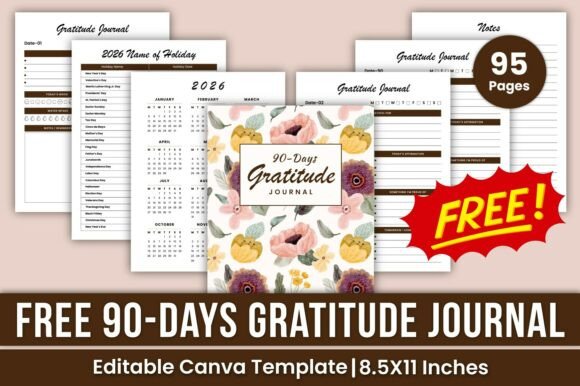 Editable 90-Day Gratitude & Mindfulness Journal
