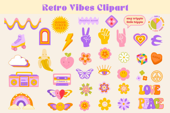 Groovy 90's Retro Clipart Set
