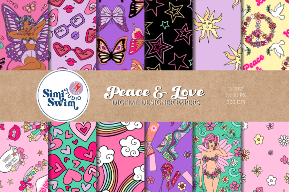 Groovy Retro Art Digital Papers Collection