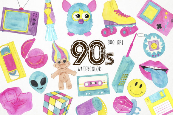 Retro Watercolor 90s Graphic Set