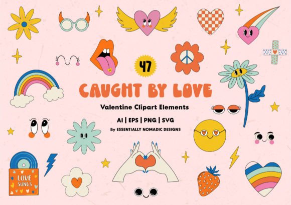 Retro Valentine Clipart Bundle