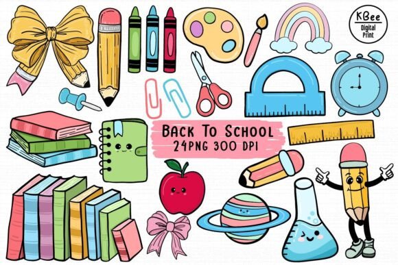 Retro School Supplies Clipart Set