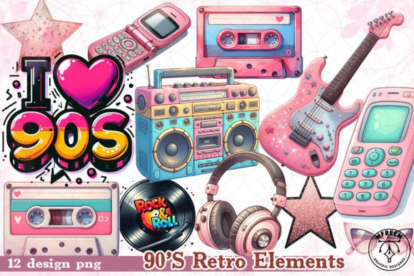Vintage 90's Style Clipart Set