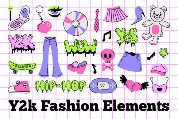 Retro Y2K Fashion Vector Clipart Set