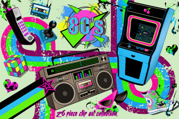 Retro 80's Arcade Clip Art Set