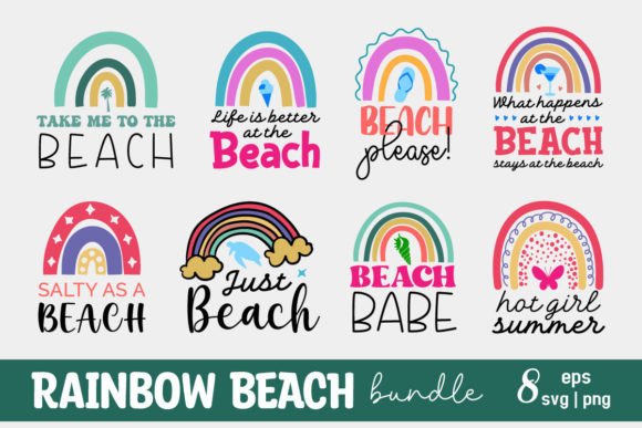 Retro Summer Beach Boho Rainbow SVG Bundle