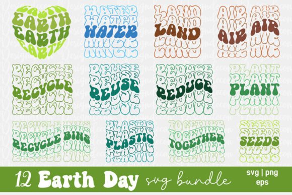 Retro Groovy Earth Day Typography Set