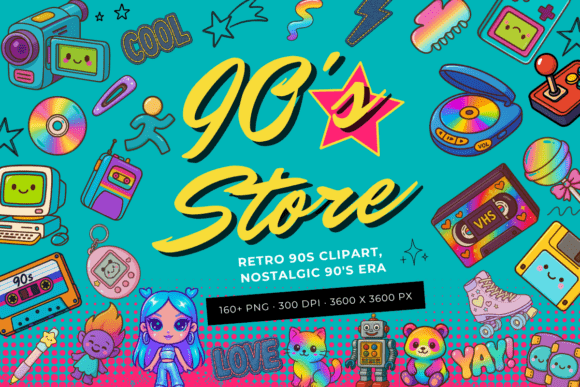 Vibrant 90s Retro Clipart Collection