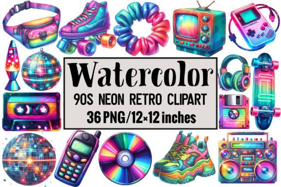 Neon Retro Clipart Collection