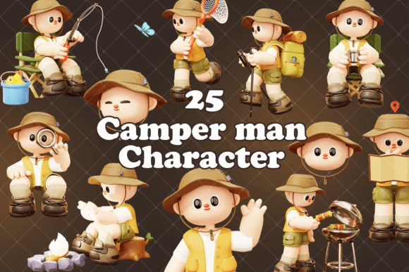 Cute 3D Camping Cartoon Illustrations