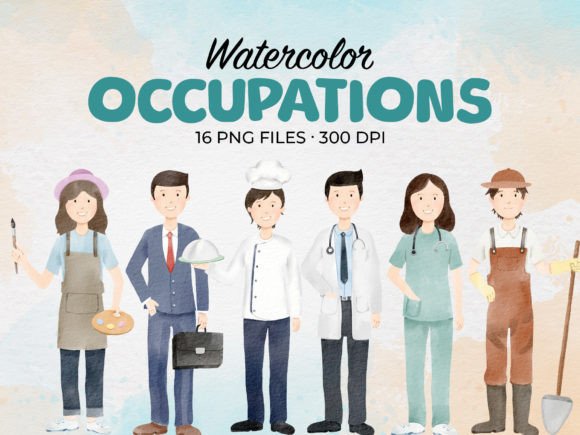Watercolor Occupation Clipart Set