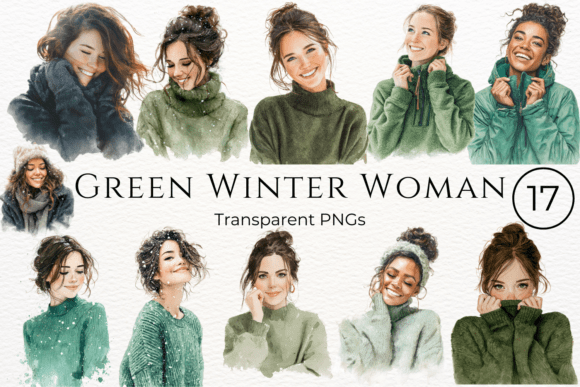 Green Winter Watercolor Clipart Set