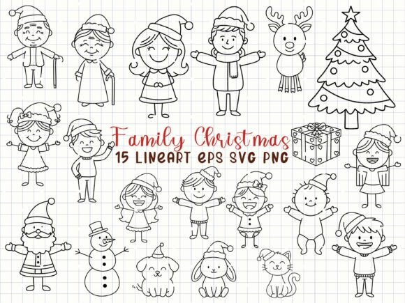 Festive Family Christmas Line Art Set
