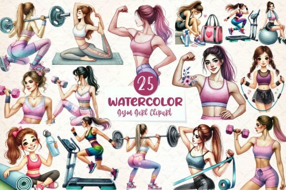 Watercolor Fitness Girl Images