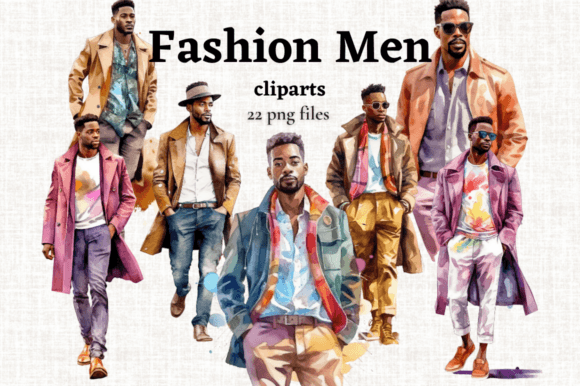 Handsome Fashion Black Men Clipart Collection