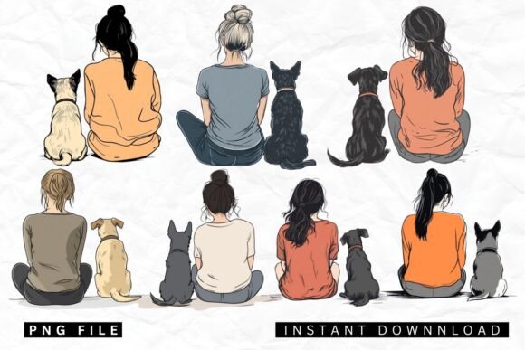 Girl and Dogs Best Friends Clipart Bundle