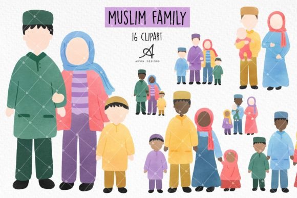 High-Quality Muslim Family Clipart Set
