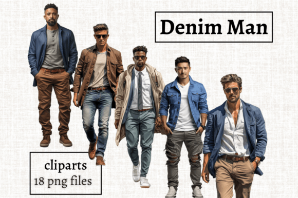 Diverse Denim Men Clipart Collection