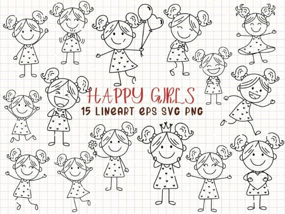Joyful Stick Figure Girl Art Collection