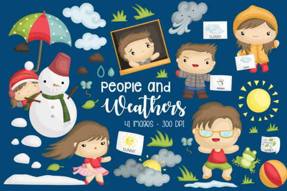 Weather & People Digital Clipart Set