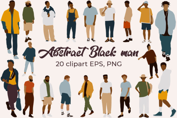 Abstract Black Man Vector Clipart Set