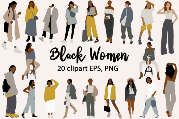 Abstract Black Women Vector Illustrations Set