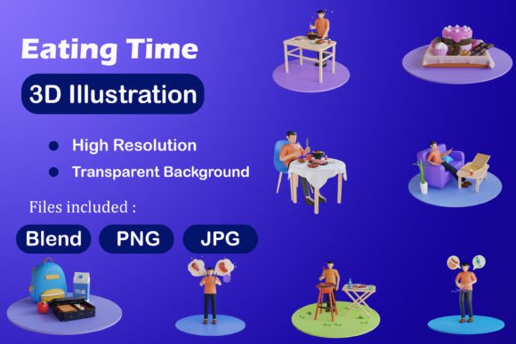 3D Eating Time Illustration Set