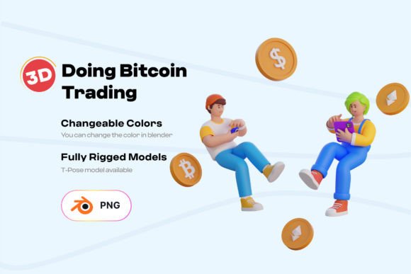 3D Bitcoin Trading Characters