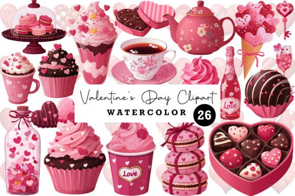 Valentine's Day Watercolor Clipart Set