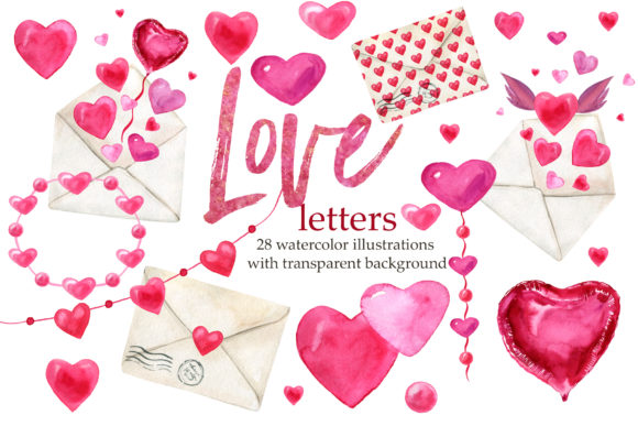 Valentine's Day Watercolor Love Clipart