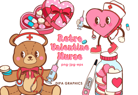 Valentine's Day Retro Nurse Clipart