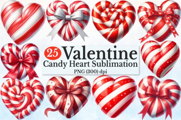 Valentine Heart Candy Cane Clipart Set