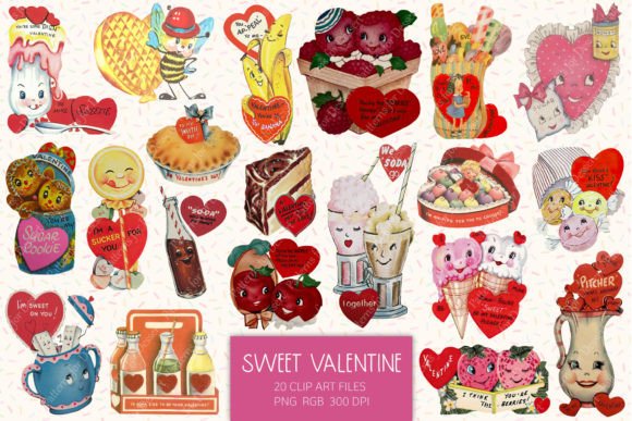 Charming Retro Valentine Clip Art Set