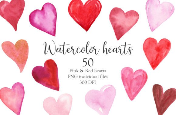 Watercolor Valentines Hearts PNG Collection