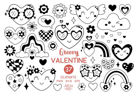 Black Retro Valentine Graphics Set