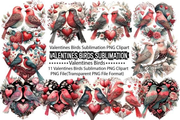 Valentine's Bird Watercolor Clipart
