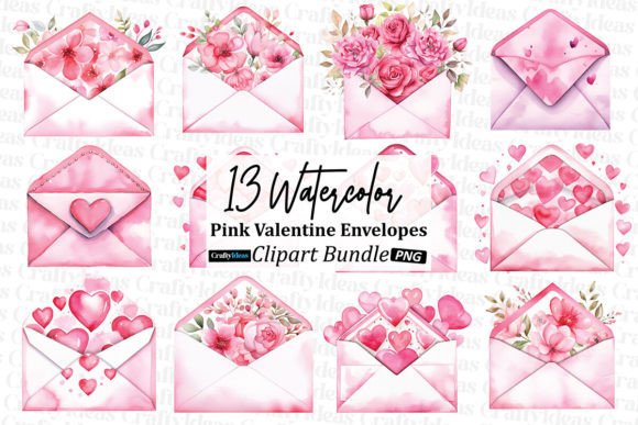 Pink Valentine's Envelopes Clipart Set