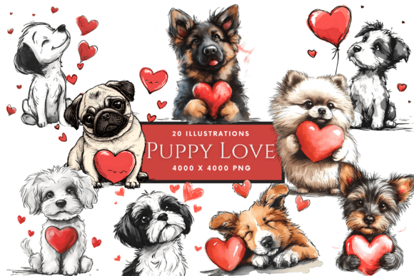 Puppy Love Valentine Clipart Pack