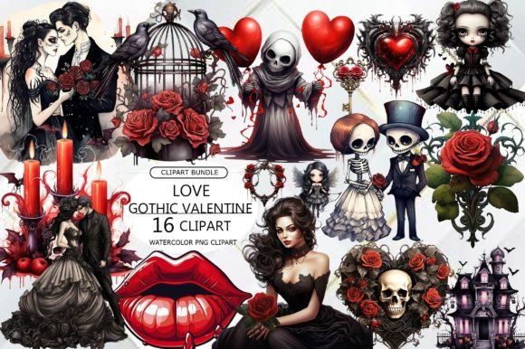 Gothic Love Watercolor Clipart Set