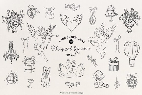 Rococo Whimsical Romantic Icons Set