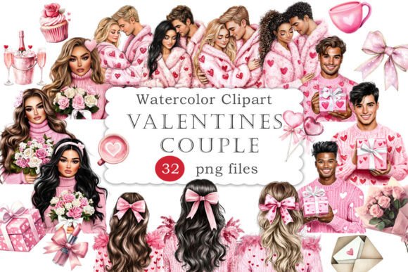 Watercolor Valentine's Clipart Set