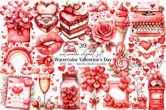 Romantic Watercolor Illustrations Set