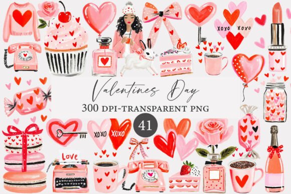 Valentine's Day Watercolor Clipart Set